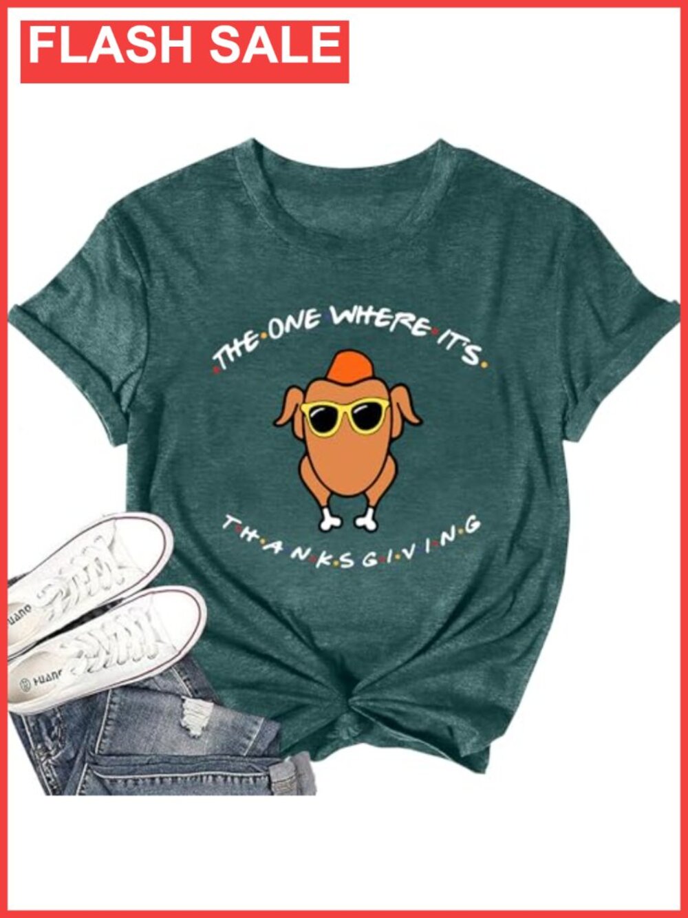 Thanksgiving Turkey T-Shirt Women Friendsgiving Short Sleeve Crew Neck Tee